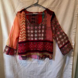 BOHO TOP Sz M Patrons of Peace, 3/4 sleeve, wrap style back